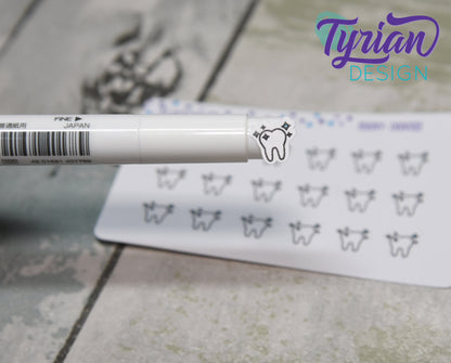 Dentist Stickers - Tiny Tooth stickers on a mini sheet - Great for small bullet Journals, Planner, Budget, or mimimalist planners