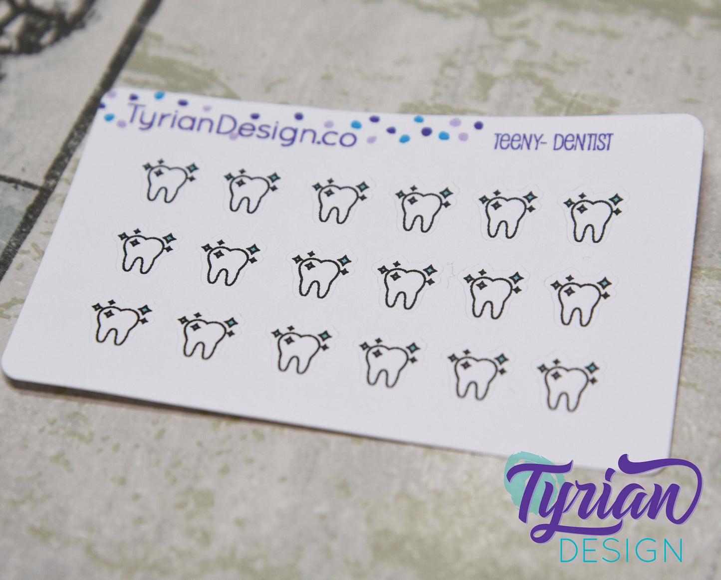 Dentist Stickers - Tiny Tooth stickers on a mini sheet - Great for small bullet Journals, Planner, Budget, or mimimalist planners