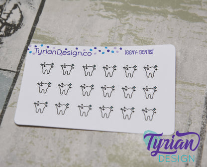 Dentist Stickers - Tiny Tooth stickers on a mini sheet - Great for small bullet Journals, Planner, Budget, or mimimalist planners