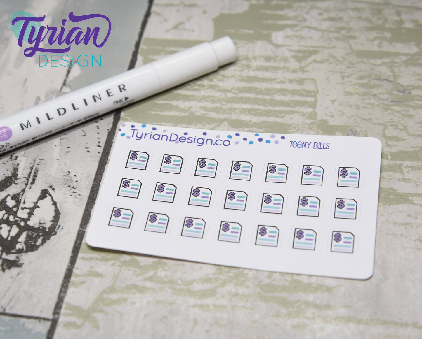 Tiny Bill Stickers | Generic Bill payment stickers on a mini sheet | 21 stickers | .4 x .4" each | Budget planner sticker