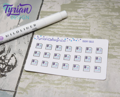 Tiny Bill Stickers | Generic Bill payment stickers on a mini sheet | 21 stickers | .4 x .4" each | Budget planner sticker