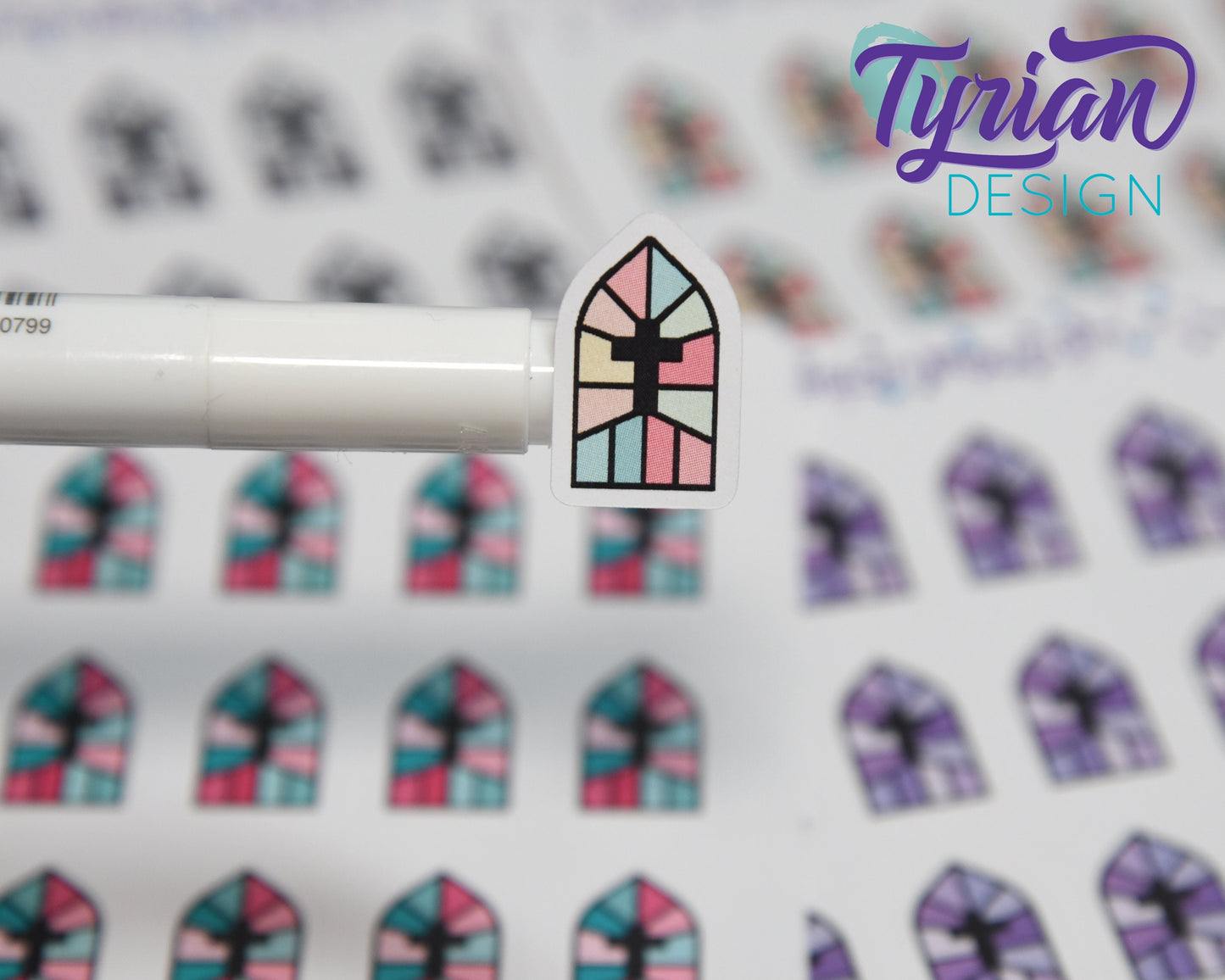 Church Stained Glass Window Icon Stickers | 20 Stickers | .8 x 5." each.