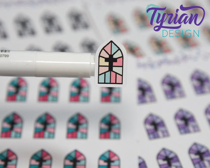 Church Stained Glass Window Icon Stickers | 20 Stickers | .8 x 5." each.