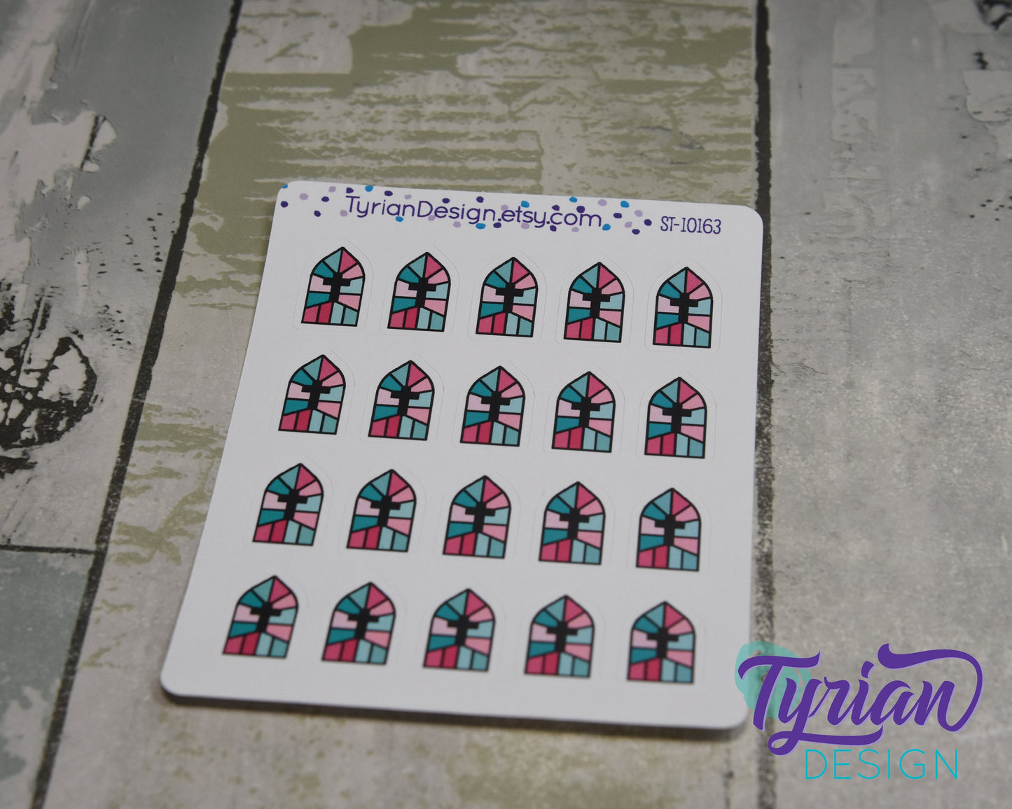 Church Stained Glass Window Icon Stickers | 20 Stickers | .8 x 5." each.