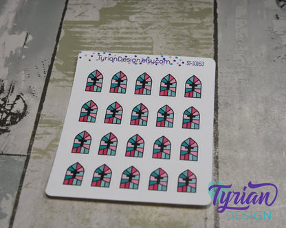 Church Stained Glass Window Icon Stickers | 20 Stickers | .8 x 5." each.
