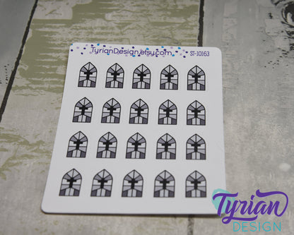 Church Stained Glass Window Icon Stickers | 20 Stickers | .8 x 5." each.