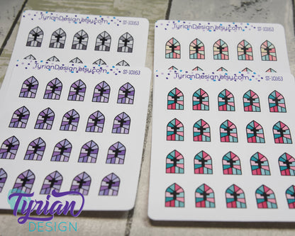 Church Stained Glass Window Icon Stickers | 20 Stickers | .8 x 5." each.