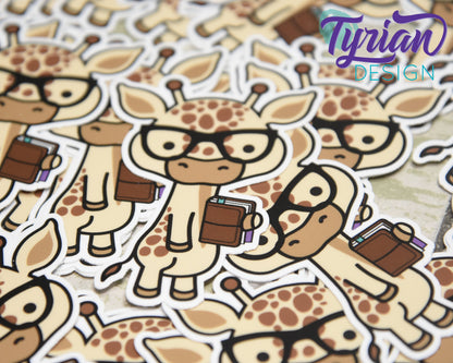 Nerd Giraffe with Planner Vinyl Sticker, Norman |  2.25x3"