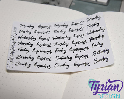 Days of the week Stickers | 35 Stickers | .5" H x Various lengths
