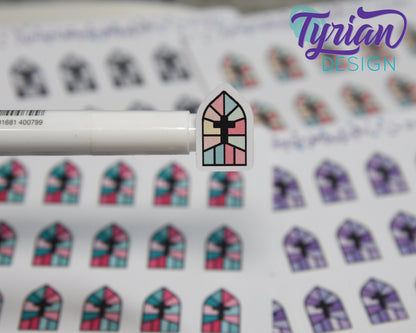 Church Stained Glass Window Icon Stickers | 20 Stickers | .8 x 5." each.