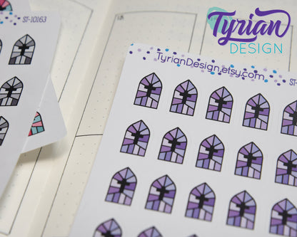Church Stained Glass Window Icon Stickers | 20 Stickers | .8 x 5." each.