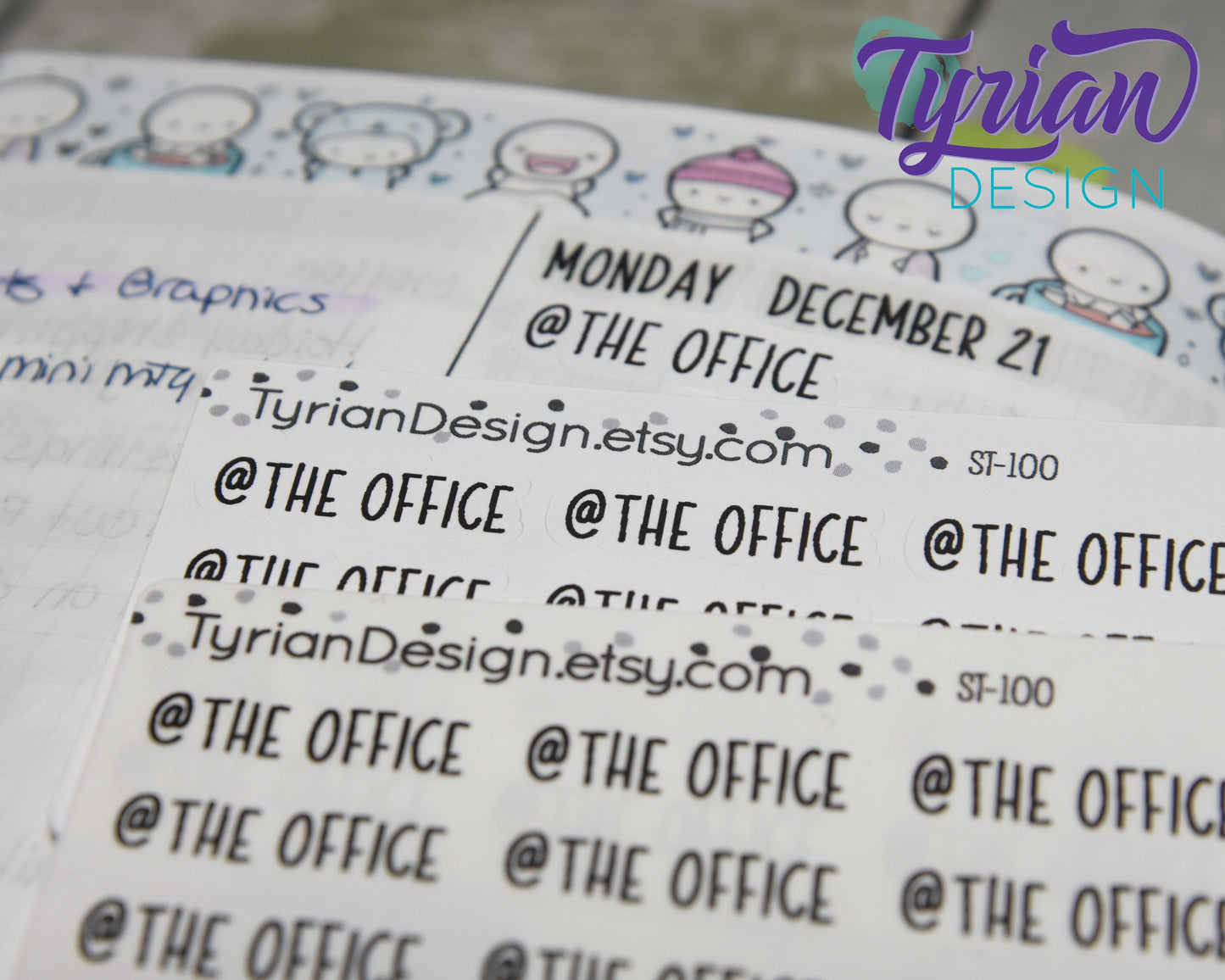 At the office Stickers Mini Sheet for Planners and Journals. Black Type, clear or white matte stickers - @ the office - Charley