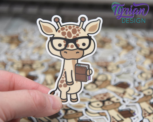Nerd Giraffe with Planner Vinyl Sticker, Norman |  2.25x3"