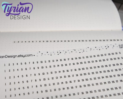 5mm Habit Tracker Horizontal Stickers | 1-31 | 12 Stickers | 155mm x 5mm each