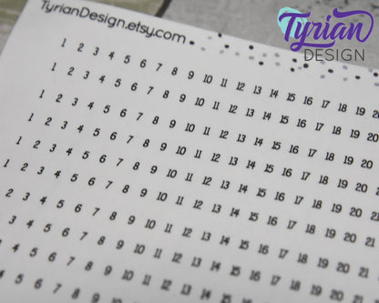 5mm Habit Tracker Horizontal Stickers | 1-31 | 12 Stickers | 155mm x 5mm each