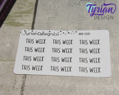 This Week Stickers Mini Sheet for Planners and Journals. Black Type, clear or white matte stickers - Plan the week ahead with This Week