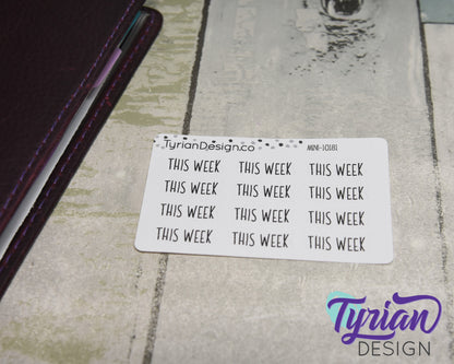 This Week Stickers Mini Sheet for Planners and Journals. Black Type, clear or white matte stickers - Plan the week ahead with This Week