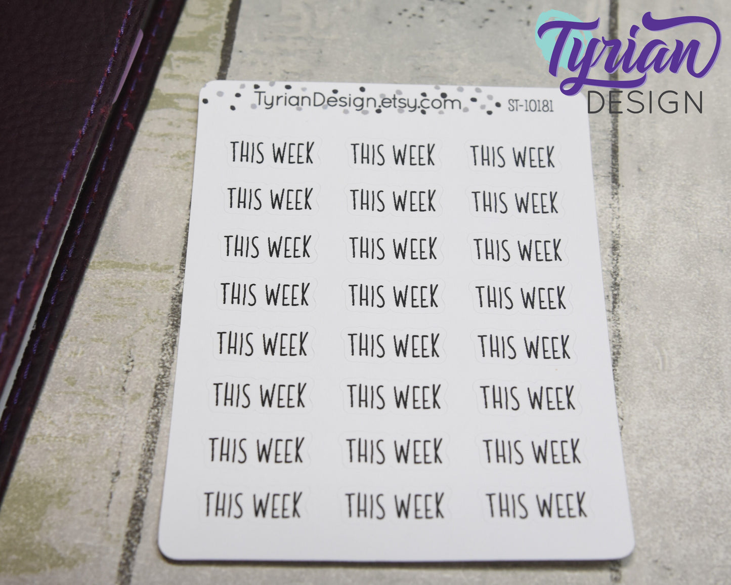This Week Stickers Sheet for Planners and Journals. Black Type, clear or white matte stickers - This Week Stickers