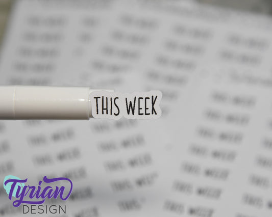 This Week Stickers Sheet for Planners and Journals. Black Type, clear or white matte stickers - This Week Stickers