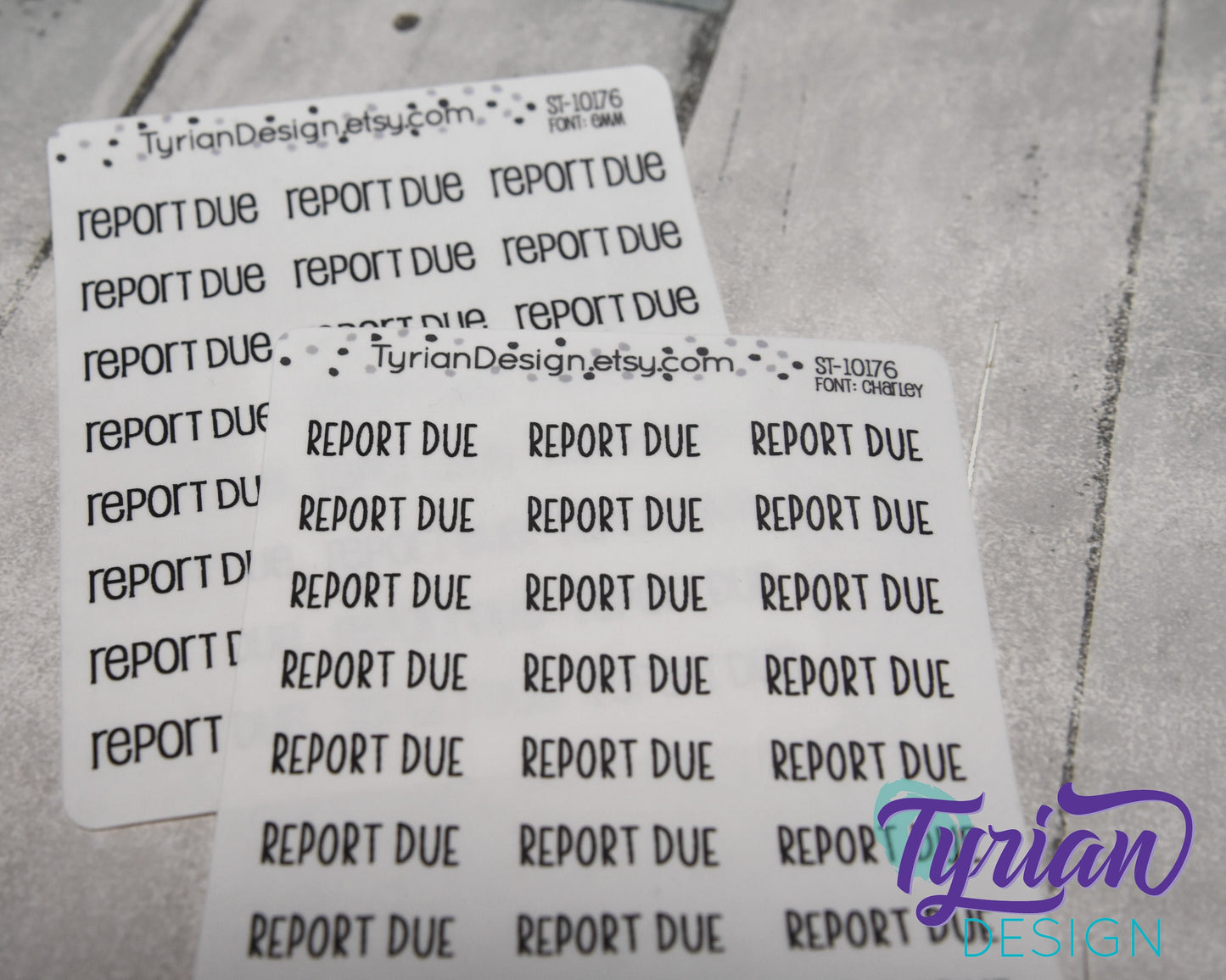 Report Due Stickers |  24 Stickers  |  1" x .34" each | different fonts.