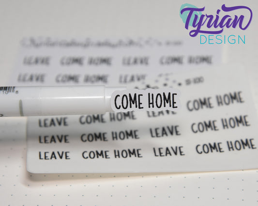 Leave and Come Home Stickers Mini Sheet for Planners and Journals. Black Type, clear or white matte stickers - Road Trip, Vacation, Getaway