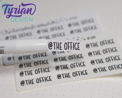 At the office Stickers Mini Sheet for Planners and Journals. Black Type, clear or white matte stickers - @ the office - Charley