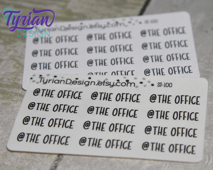 At the office Stickers Mini Sheet for Planners and Journals. Black Type, clear or white matte stickers - @ the office - Charley