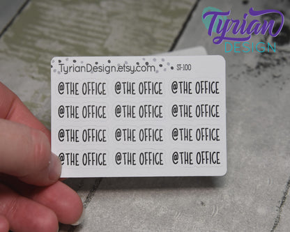 At the office Stickers Mini Sheet for Planners and Journals. Black Type, clear or white matte stickers - @ the office - Charley