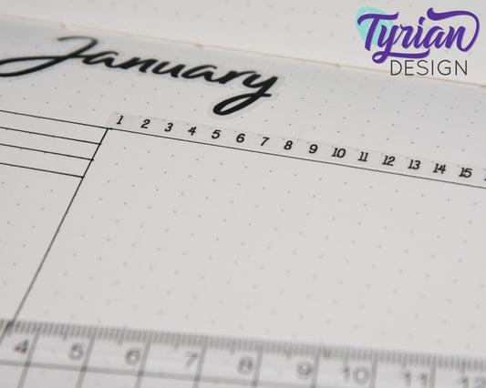 5mm Habit Tracker Horizontal Stickers | 1-31 | 12 Stickers | 155mm x 5mm each