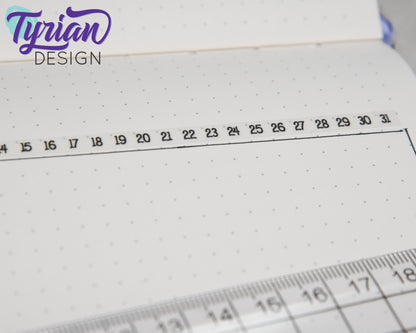 5mm Habit Tracker Horizontal Stickers | 1-31 | 12 Stickers | 155mm x 5mm each