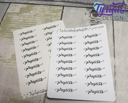 Project Stickers | 18 Stickers | 1.25" x .4" each | Curlie Font