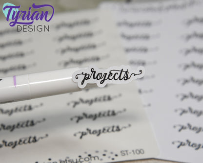 Project Stickers | 18 Stickers | 1.25" x .4" each | Curlie Font