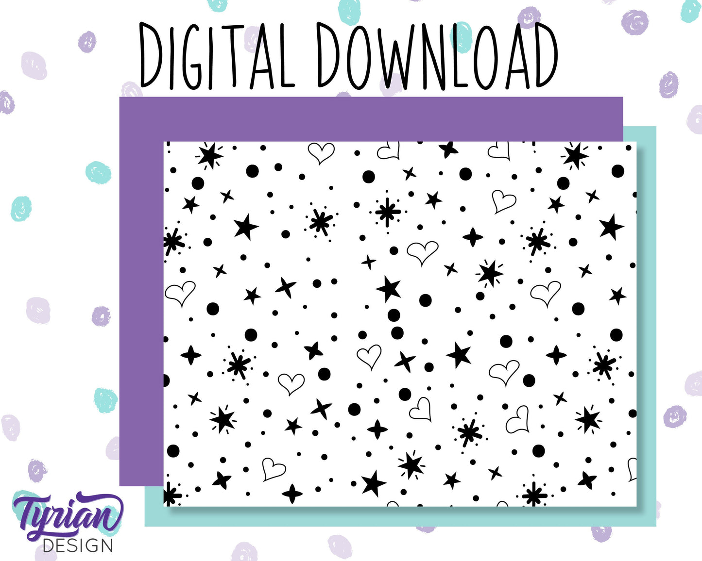 Digital Paper - Hearts and Stars Pattern