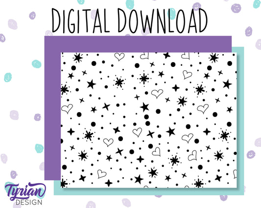 Digital Paper - Hearts and Stars Pattern