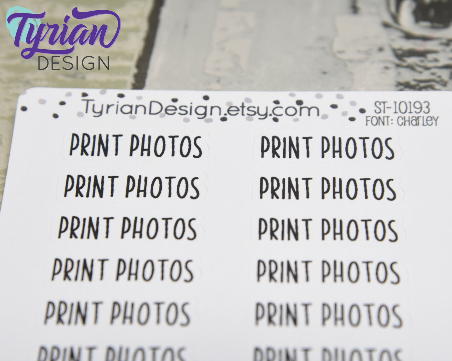 Print Photos Stickers | 1.12" x .35" each | Charley Font