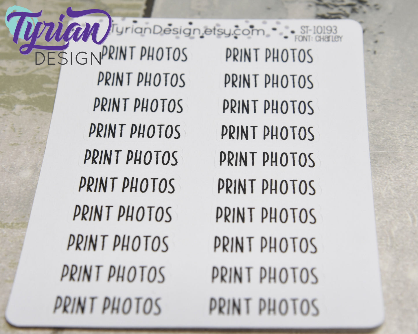 Print Photos Stickers | 1.12" x .35" each | Charley Font