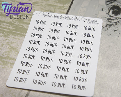 To Buy Stickers | 36 Stickers | .68 x .35" Each | Charley Font
