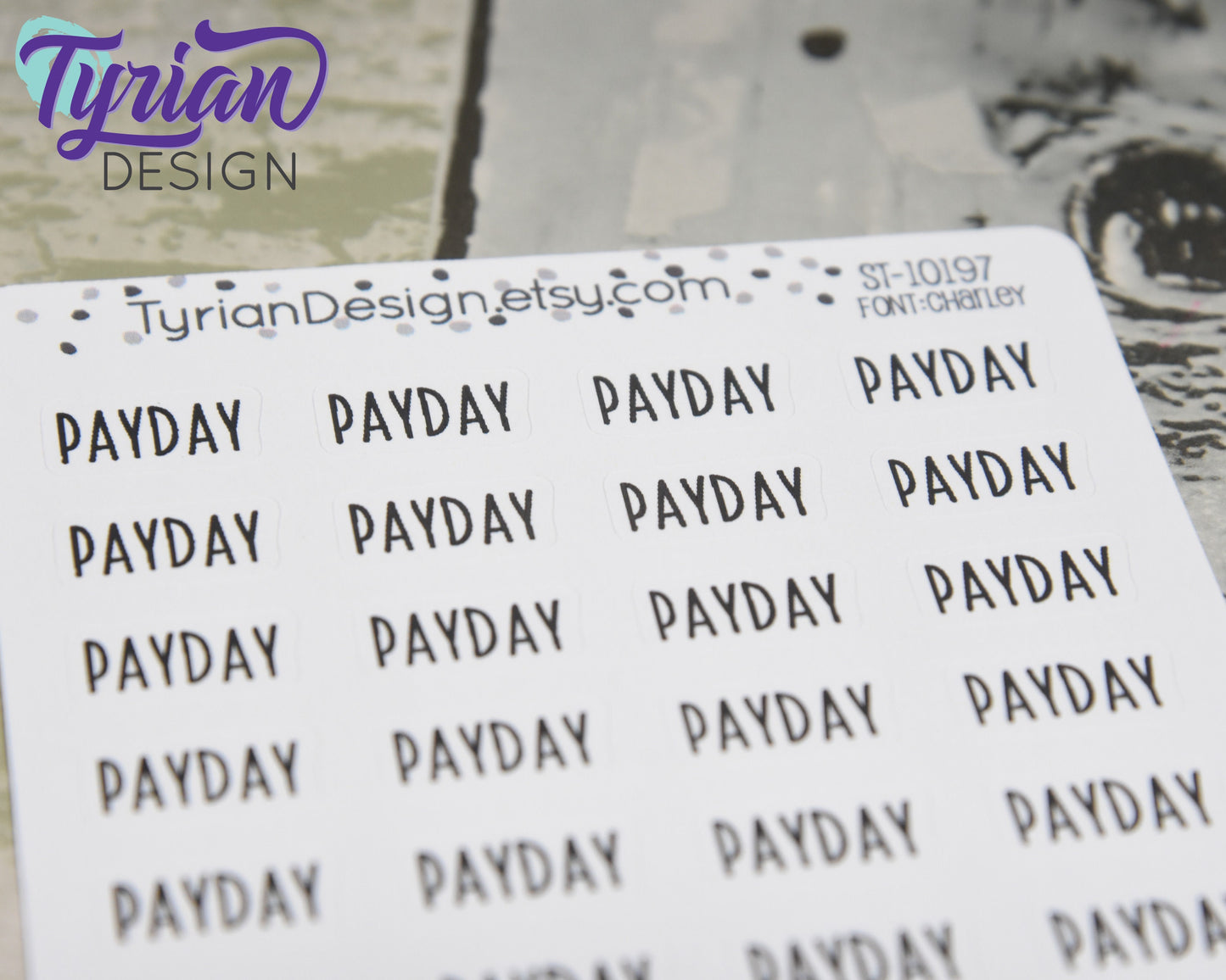 Payday Stickers for Planners and Journals. Text Payday sticker, track paychecks? Great for Journaling and Planning - Charlie Font