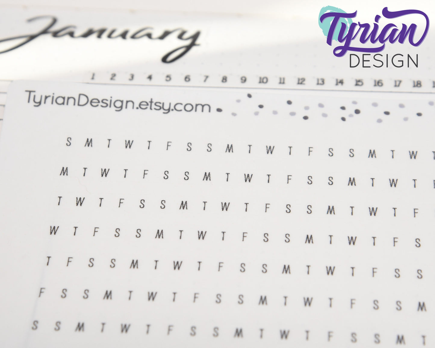 5mm Days of the week for Horizontal Habit Tracker Stickers | 12 Stickers | 5mm x 155mm