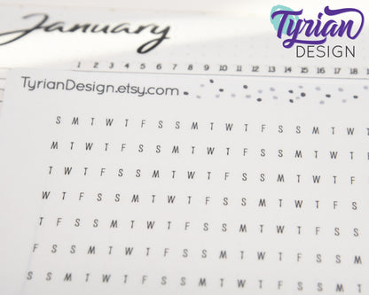 5mm Days of the week for Horizontal Habit Tracker Stickers | 12 Stickers | 5mm x 155mm