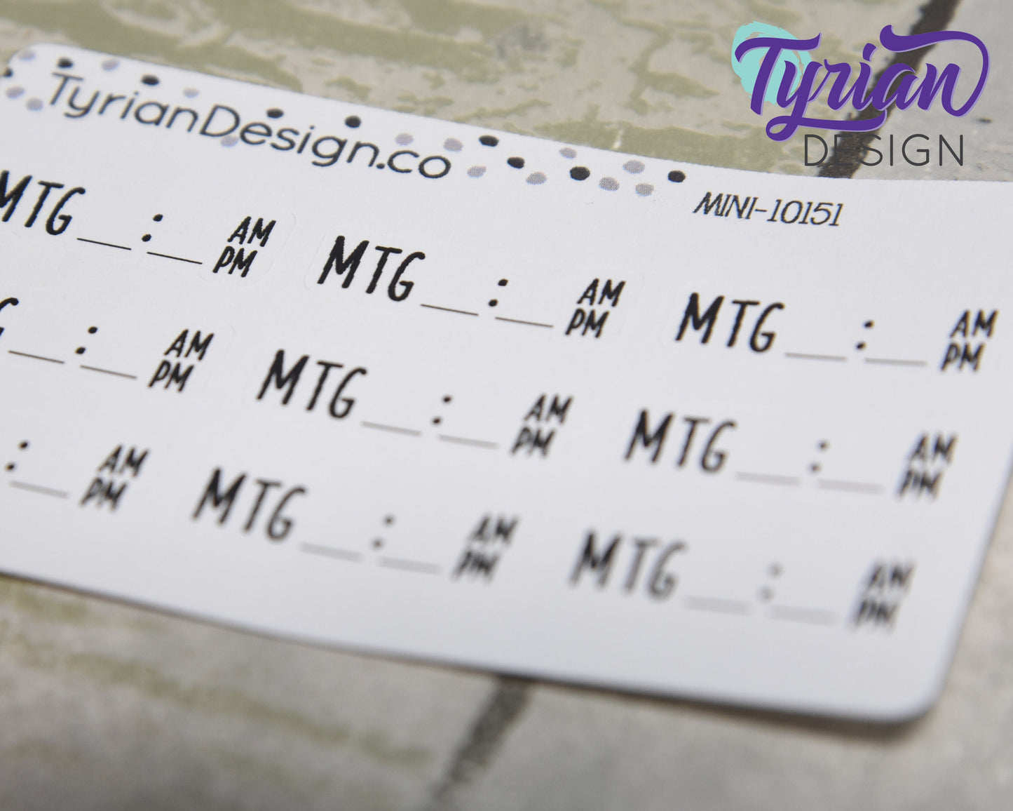 Meeting Time Stickers Mini Sheet for Planners and Journals. Black Type, clear or white matte stickers - Meeting with Time space am pm