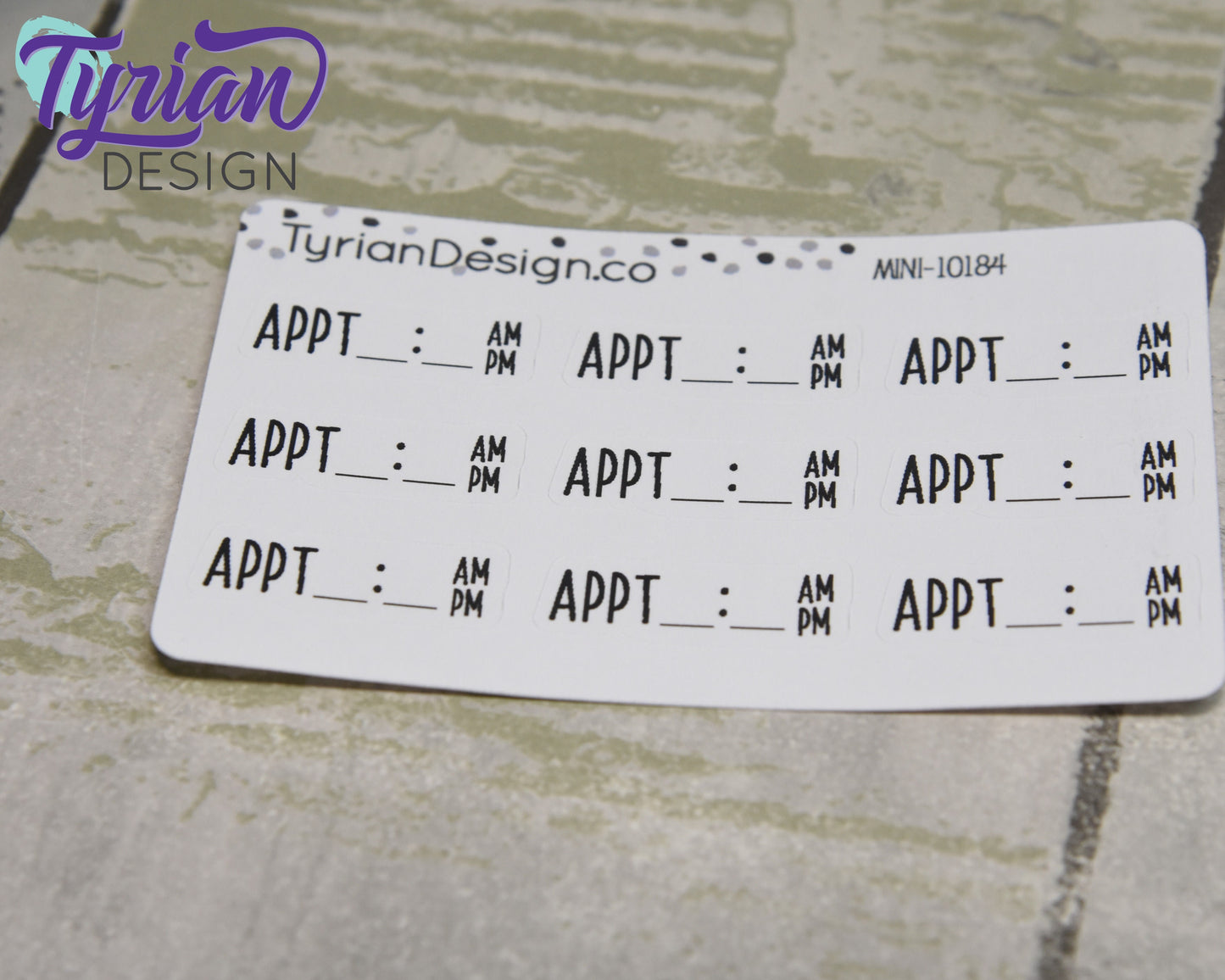 Appointment Time Stickers Mini Sheet for Planners and Journals. Black Type, clear or white matte stickers - Appt with Time space am pm
