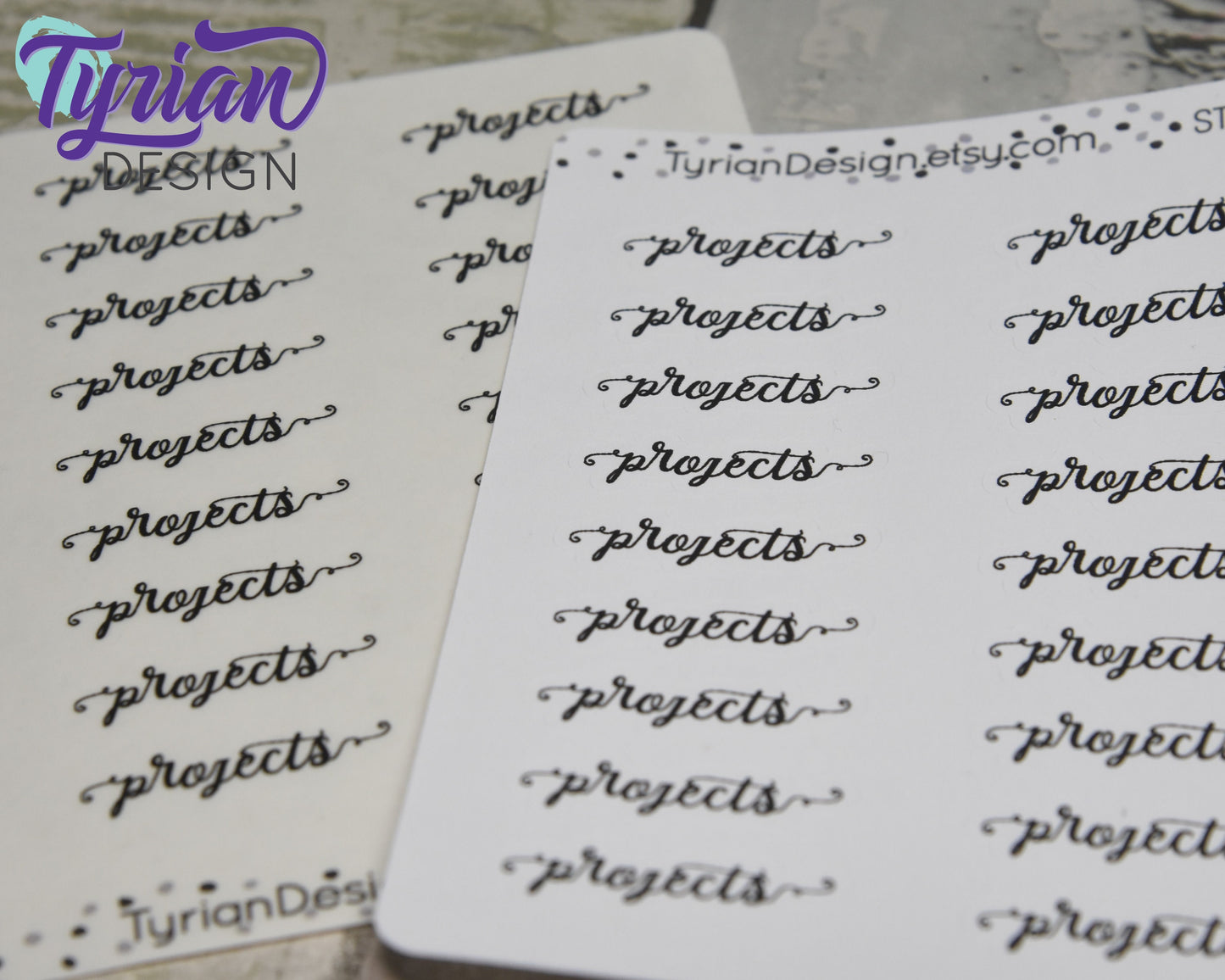Project Stickers | 18 Stickers | 1.25" x .4" each | Curlie Font