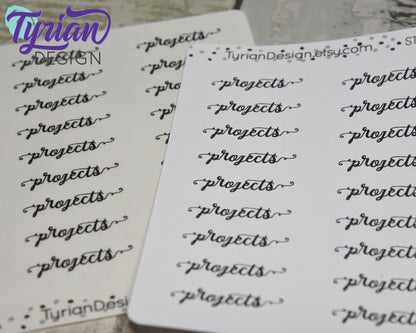 Project Stickers | 18 Stickers | 1.25" x .4" each | Curlie Font
