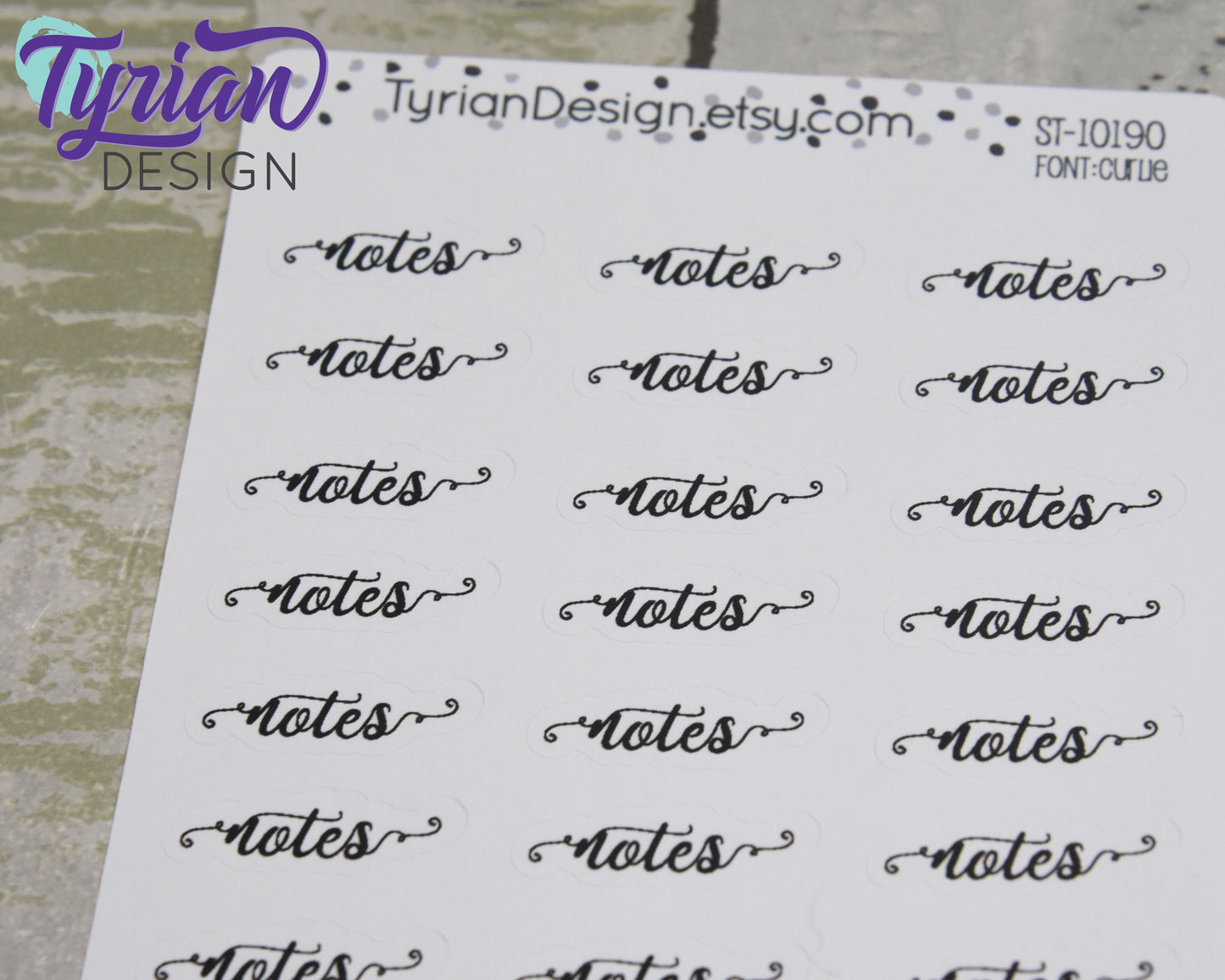 Notes script Stickers | 24 Stickers | .95" x .31" each. | Curlie Font