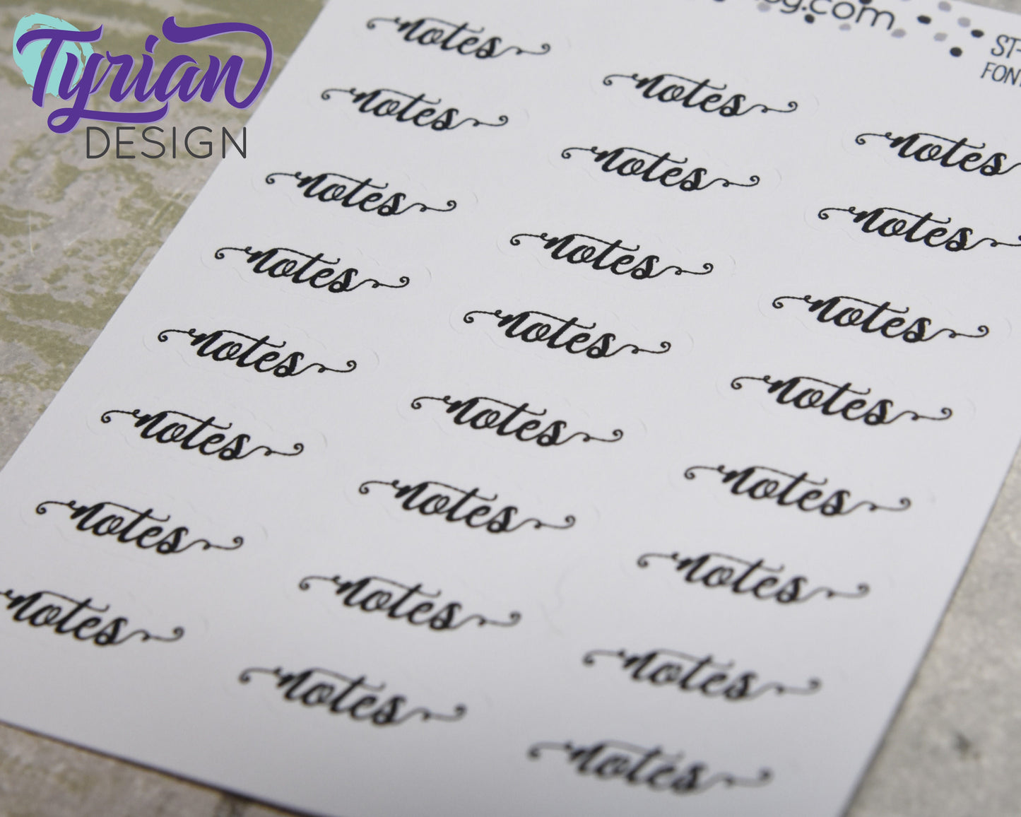 Notes script Stickers | 24 Stickers | .95" x .31" each. | Curlie Font