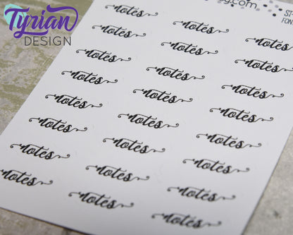 Notes script Stickers | 24 Stickers | .95" x .31" each. | Curlie Font
