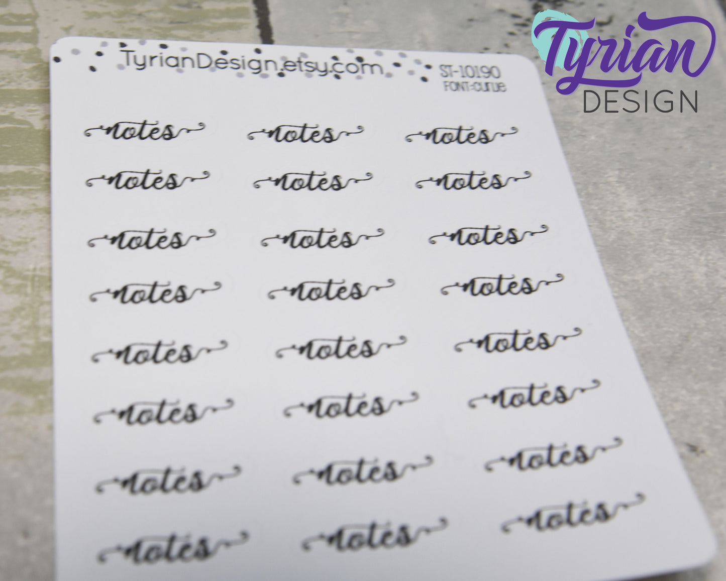Notes script Stickers | 24 Stickers | .95" x .31" each. | Curlie Font
