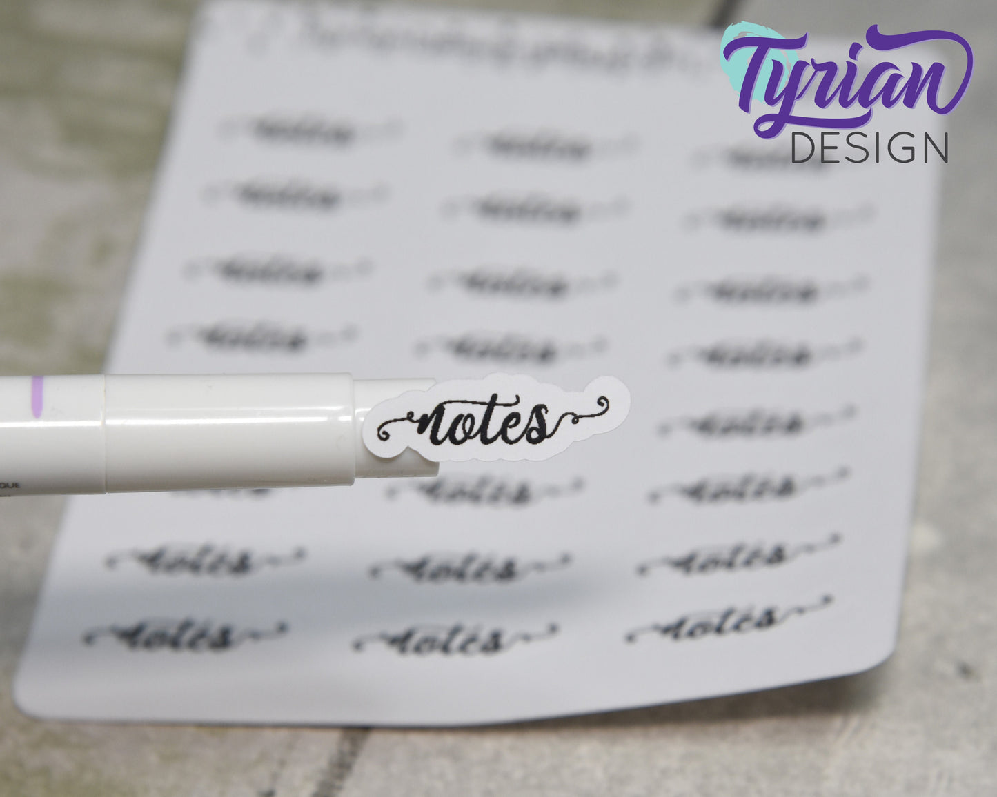 Notes script Stickers | 24 Stickers | .95" x .31" each. | Curlie Font