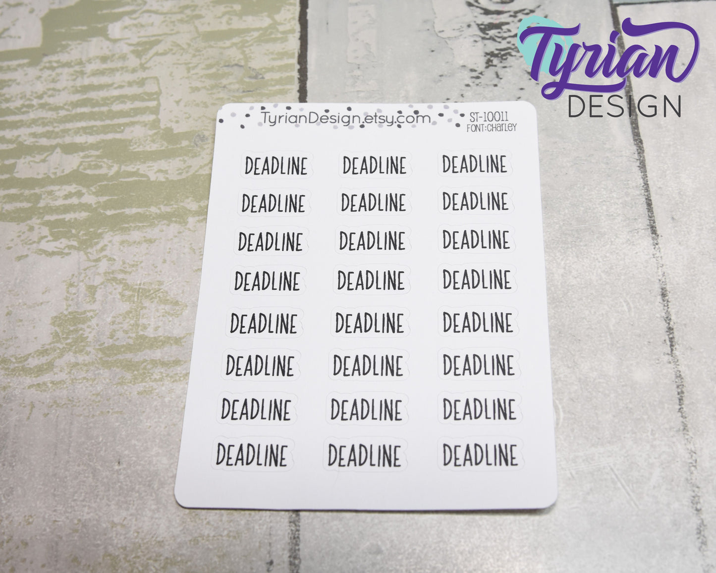 Deadline Stickers | 24 Stickers | .79" x .35" each | Charley Font.